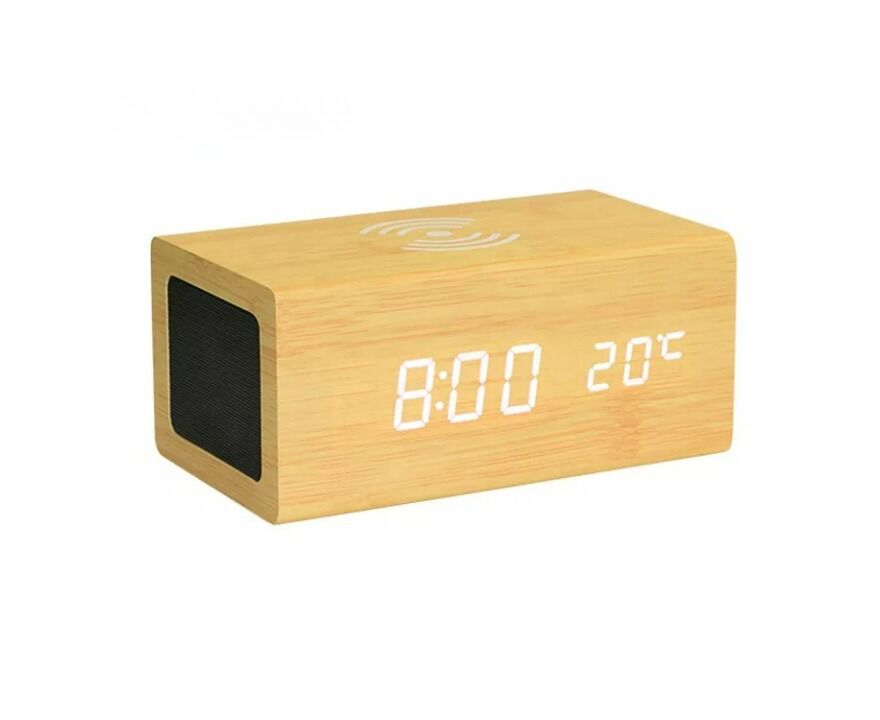 Wooden Digital Alarm Clock with Wireless Charging – Elegant Wood Design for a Modern Touch