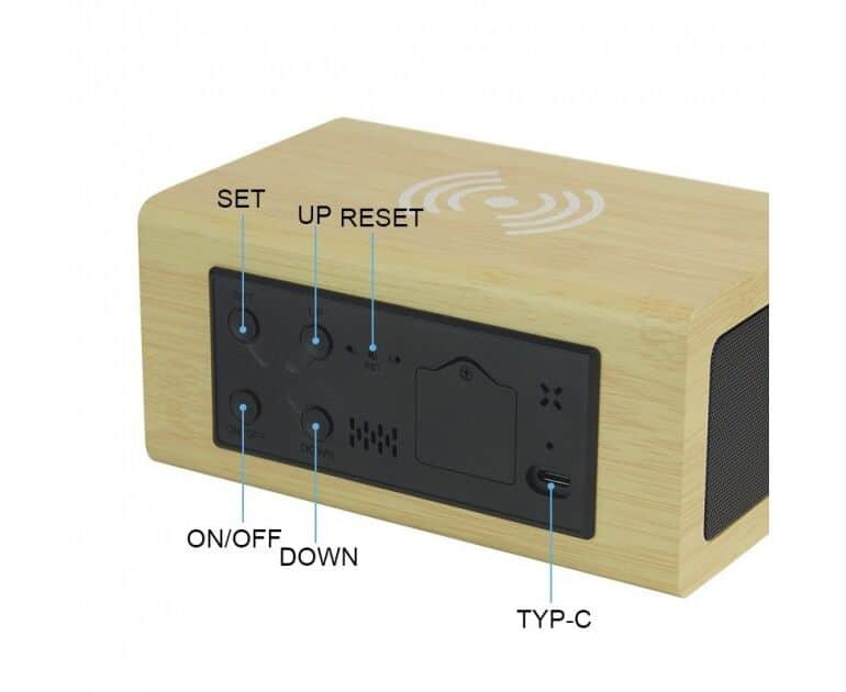 Wooden Digital Alarm Clock with Wireless Charging – Elegant Wood Design for a Modern Touch