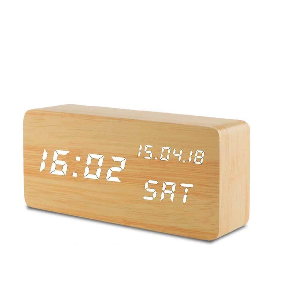 Wooden Digital Alarm Clock with Wireless Charging – Elegant Wood Design for a Modern Touch