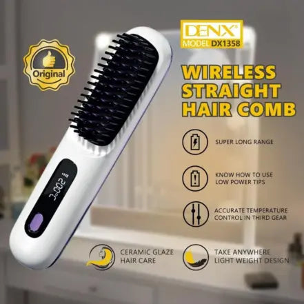 Dinx DX1358 Cordless Hair Straightening Comb – 3 Heat Levels for Smooth & Stylish Hair Anywhere