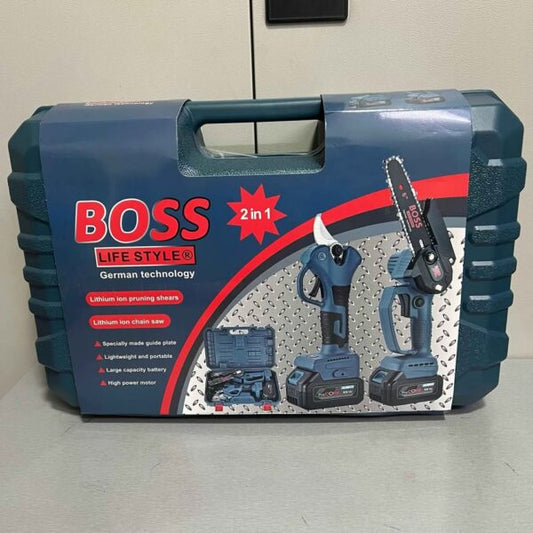 Boss Tree Pruning Kit: Chainsaw + Pruning Shears with 2 Rechargeable Batteries