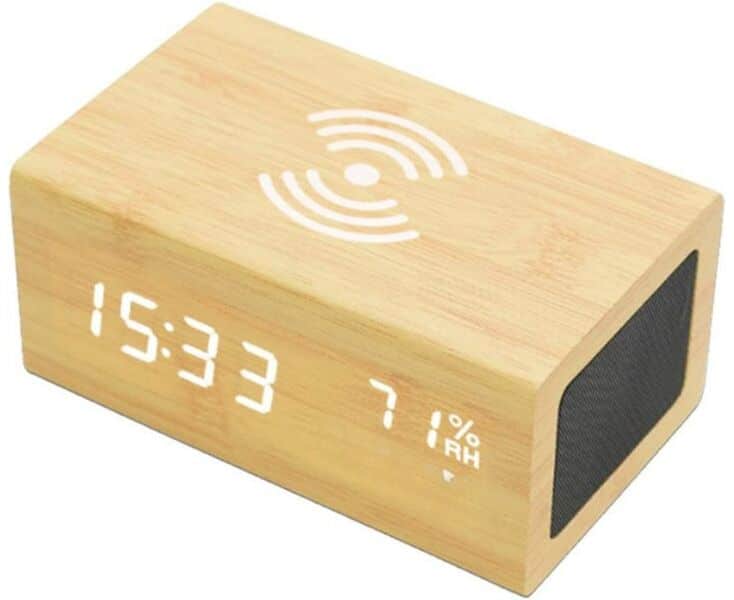 Wooden Digital Alarm Clock with Wireless Charging – Elegant Wood Design for a Modern Touch