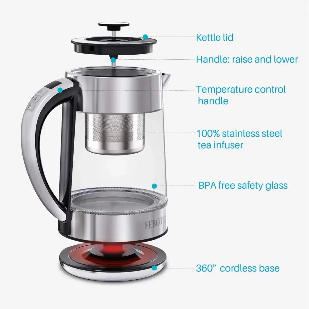 WTRTR Electric Tea Kettle with Infuser & Multiple Temperature Settings – Elegant Design for Perfect Brewing