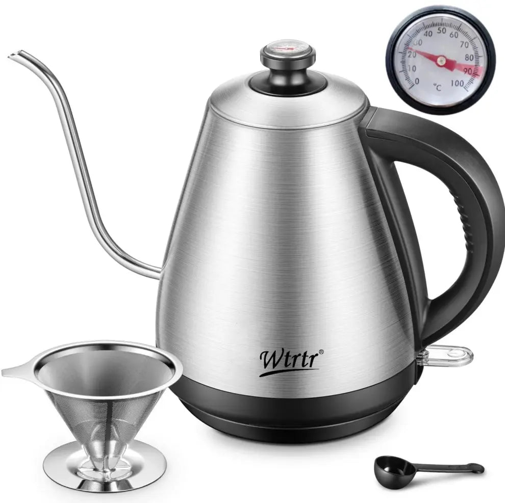 Elegant Electric Pour-Over Kettle – Premium Silver Design, 2200W Power for Perfect Coffee and Tea Brewing