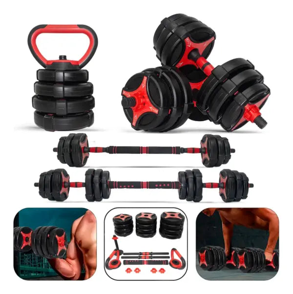 3-in-1 Professional Dumbbell Set – Kettlebell + Barbell + Dumbbell | 20 KG Home Gym Kit