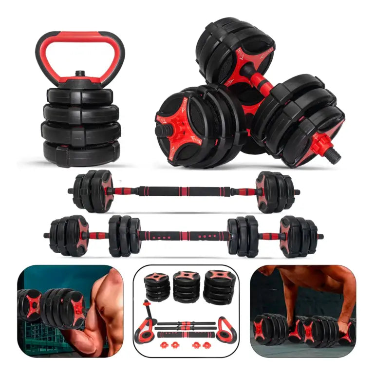 3-in-1 Professional Dumbbell Set – Kettlebell + Barbell + Dumbbell | 20 KG Home Gym Kit