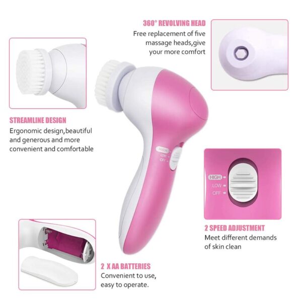 5-in-1 Facial Cleansing Brush – Deep Cleansing & Gentle Exfoliation for Radiant, Glowing Skin