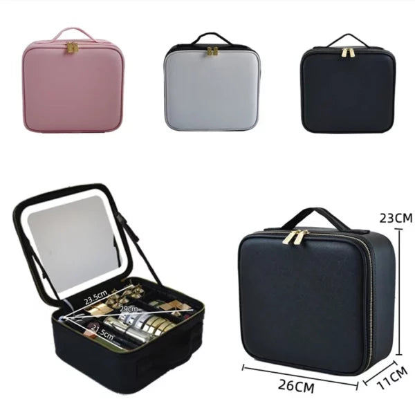 Large Makeup Bag with Built-in LED Mirror – Stylish Organization & Perfect Lighting Anywhere