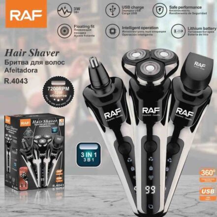 RAF 3-in-1 Electric Shaver – Beard Trimmer, Nose Hair Remover &amp; Grooming Kit with Smart LCD Display