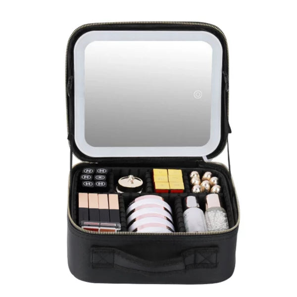 Large Makeup Bag with Built-in LED Mirror – Stylish Organization & Perfect Lighting Anywhere
